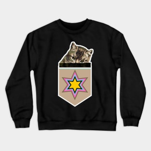 Cat with lightning eyes peeping from pocket Crewneck Sweatshirt